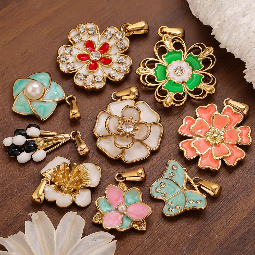 จี้รูปดอกไม้ขนาดใหญ่เคลือบสีสเ - Jewelry Making Materials Wholesale บทวิจารณ์และราคา