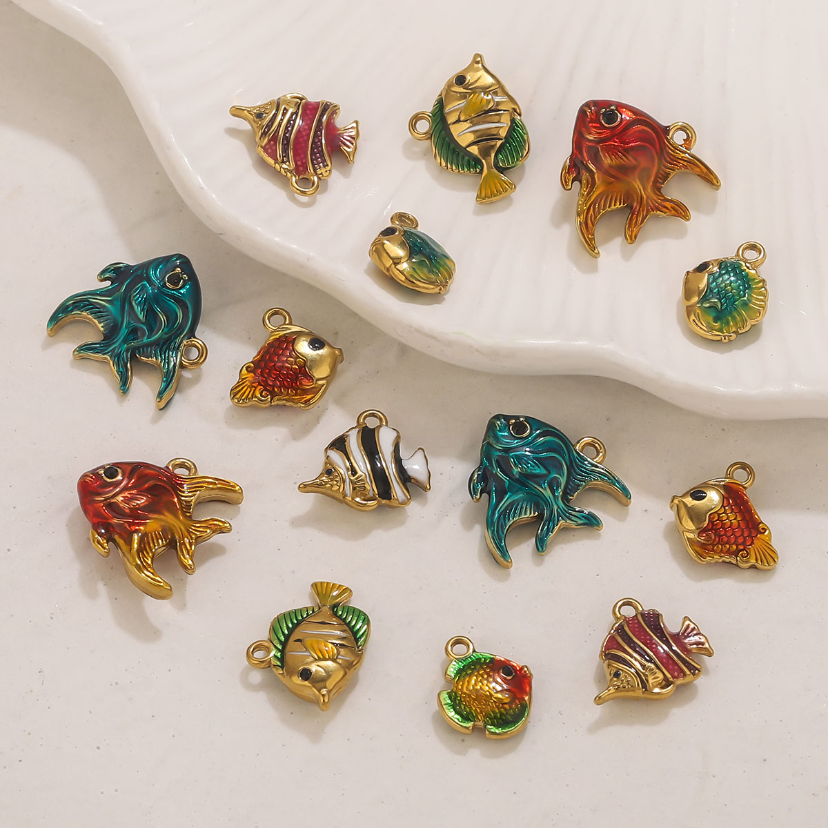 จี้ปลาทะเลเคลือบสแตนเลส 4 ชิ้น - Jewelry Making Materials Wholesale บทวิจารณ์และราคา