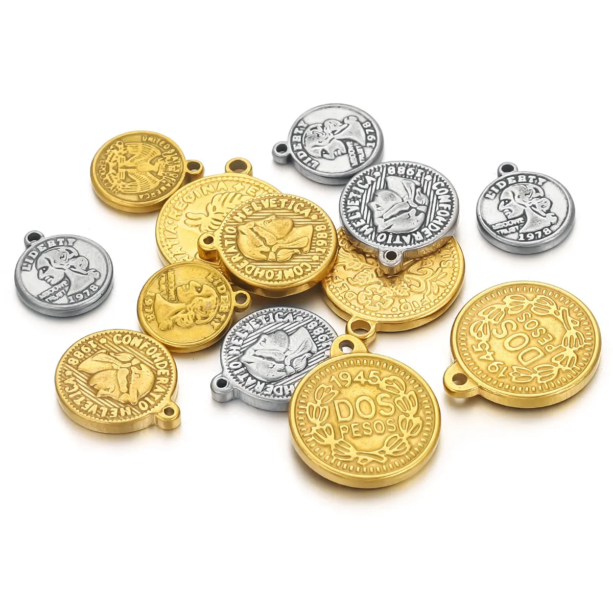 5PCS สแตนเลสสตีลเหรียญเหรียญจี - Jewelry Making Materials Wholesale บทวิจารณ์และราคา